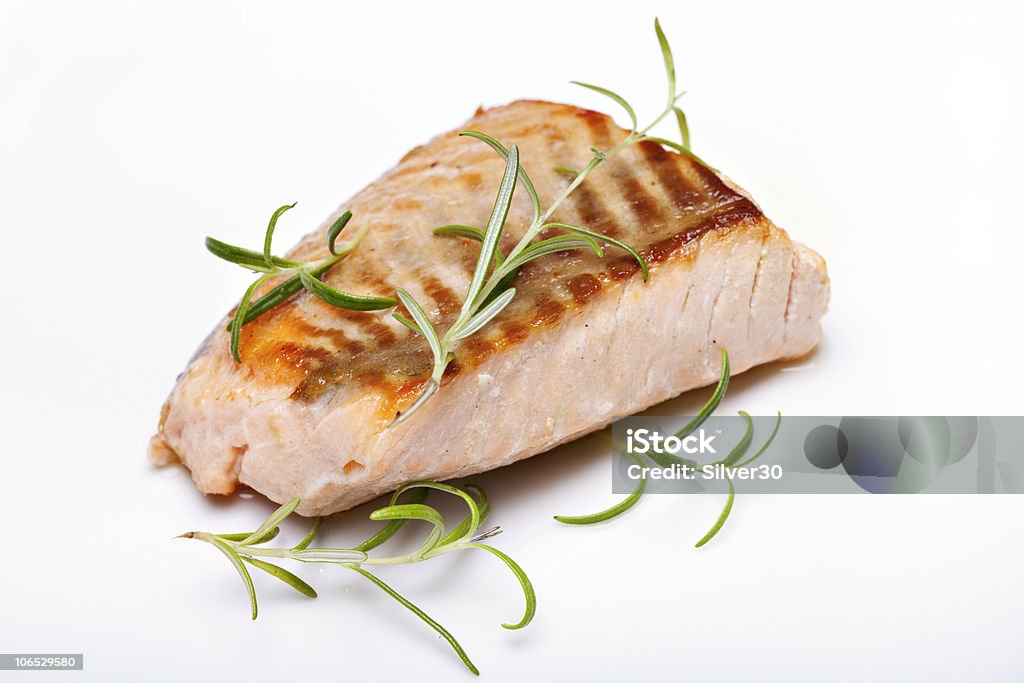 Pesce alla griglia, Trancio di salmone - Foto stock royalty-free di Alimentazione sana
