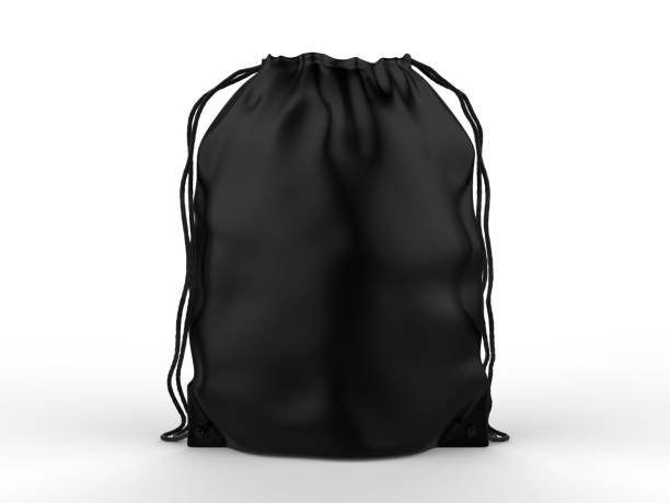 blank drawstring polyester tote bag for branding. 3d render illustration. - nylon strings imagens e fotografias de stock