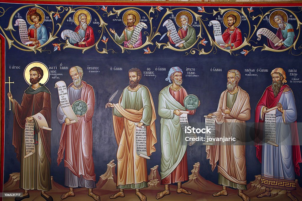 Greece, fresco  Religious Saint Stock Photo