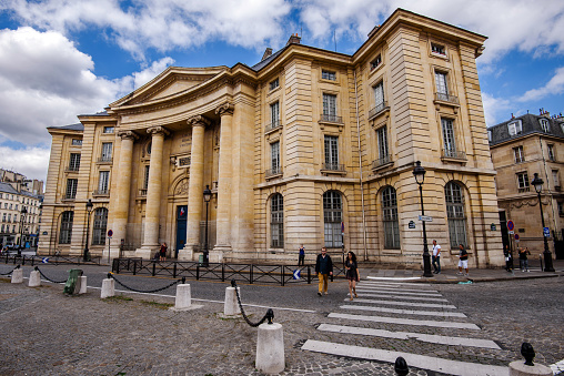 August, 13th, 2017 - Paris, France. Pantheon-Sorbonne university in Paris located on the Place du Pantheon in the Latin Quarter. Facade of the famous parisian educational building.