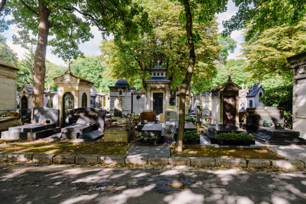 tombs of montmartre cemetery in paris - cemetery montmartre paris france france imagens e fotografias de stock