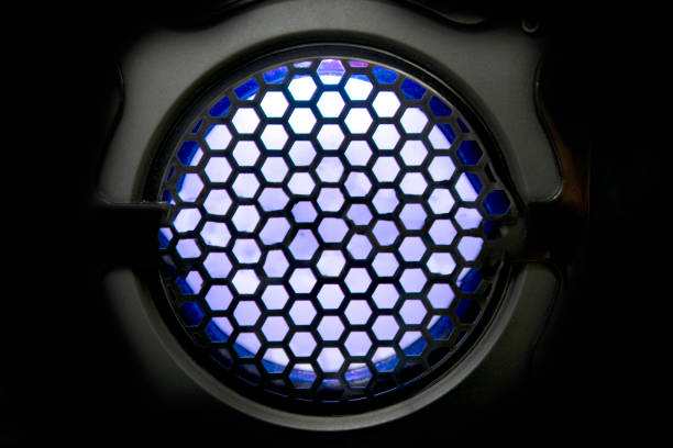 istock Sound speakers dynamics and Blue light for music Background. 1065339712