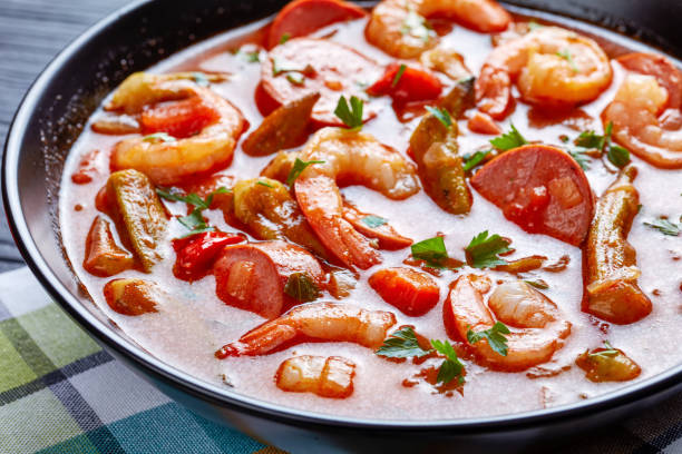 istock Delicious gumbo with okra, prawns, sausages 1065352686