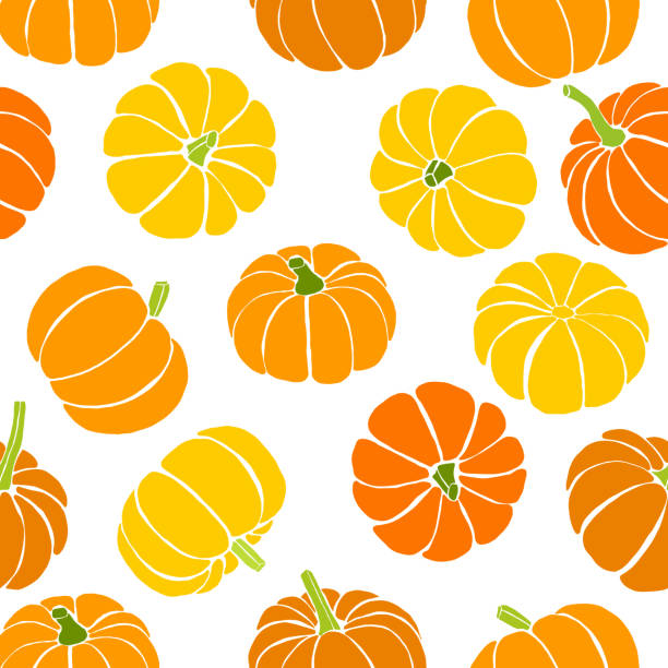 illustrazioni stock, clip art, cartoni animati e icone di tendenza di motivo senza cuciture zucche, sfondo del ringraziamento - pumpkin autumn pattern repetition
