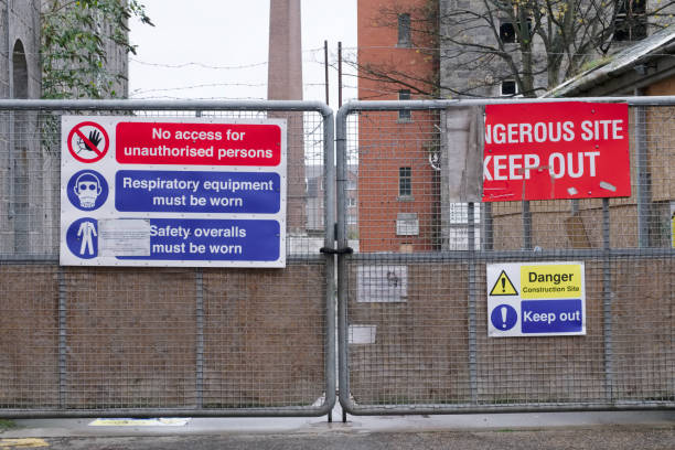 istock Dangerous building construction site keep out health and safety signs 1065368280