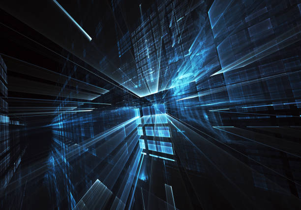 istock Abstract 3D fractal background, texture. Virtual Neon City 1065370380