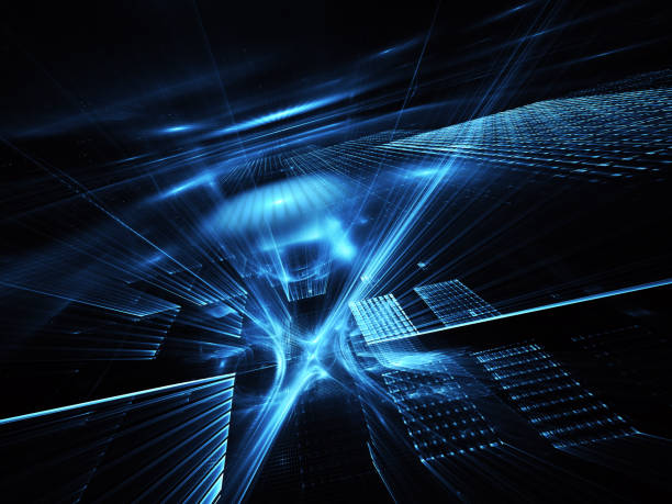 istock Abstract 3D fractal background, texture. Virtual Neon City 1065370882