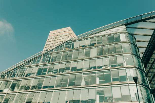 istock Modern business building detail with daylight and blue sky background. 1065373214