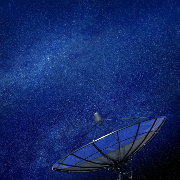 istock Conceptual satellite dish antenna over night sky with stars 1065377364