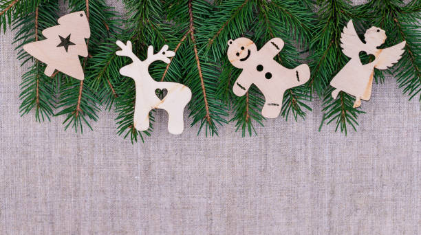 istock Christmas decorations on the vintage linen backgrounds 1065377936