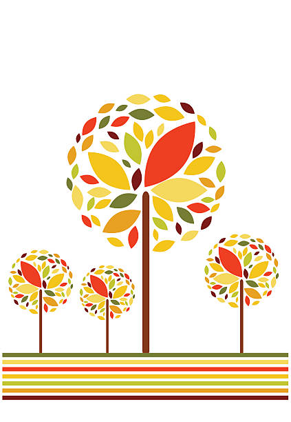 vector autumn background with tree vector art illustration
