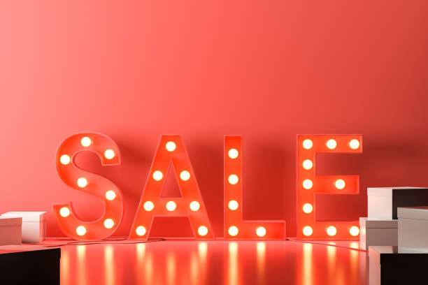istock Red sale sign with light bulbs over red 1065383084