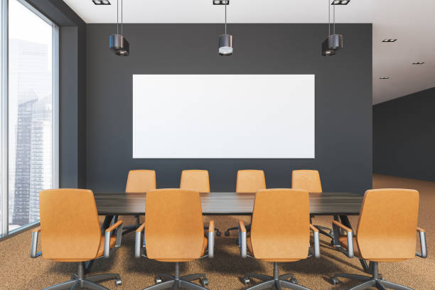 istock Gray modern office meeting room interior, banner 1065386146