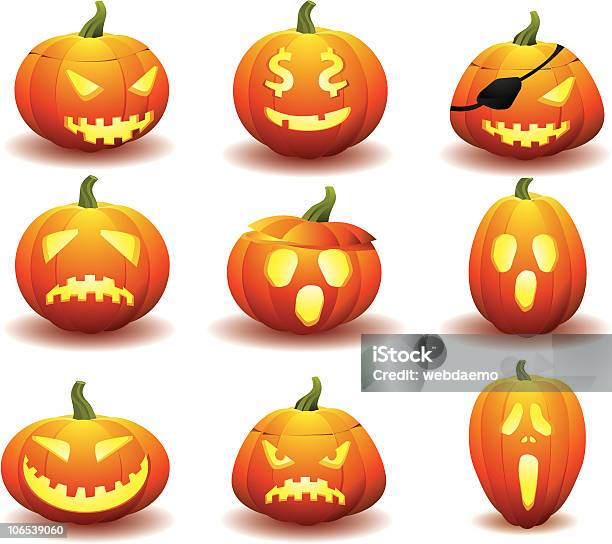 Ensembledessus De Citrouilles Pour Halloween Vecteurs libres de droits et plus d'images vectorielles de Automne - Automne, Blanc, Bouche des animaux