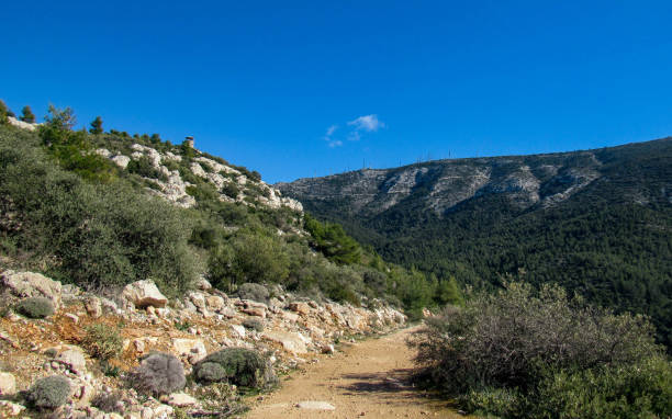 istock Empty countryside road with Hymettus mountain background, Athens 1065392830