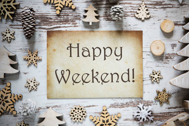 istock Rustic Christmas Decoration, Paper, Text Happy Weekend 1065392988