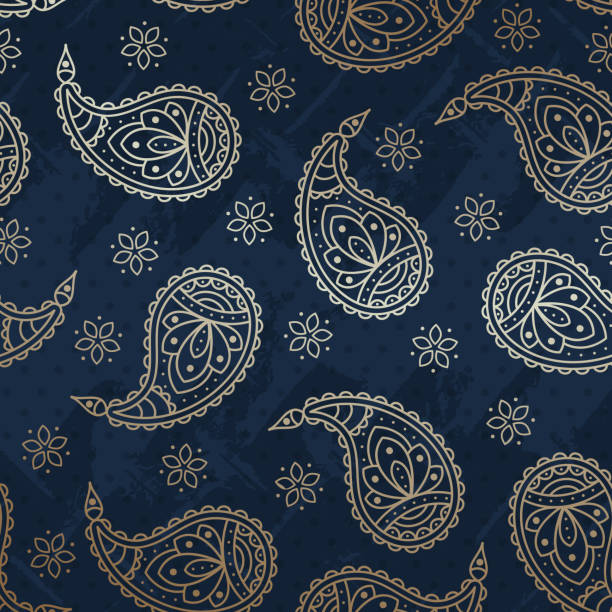 This is a paisley pattern background with a grunge effect vector art illustration