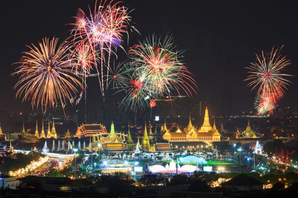 Photo of Big Fireworks on the sky at  Wat Phra Keaw Public landmark