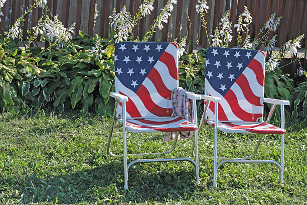 American Flag and a Quaint Victorian Style Veranda
