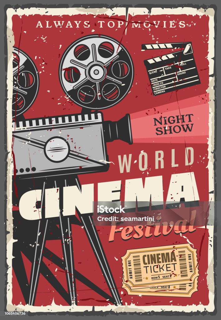 Kino Festival-Plakat retro, Vintage camcorder - Lizenzfrei Poster Vektorgrafik