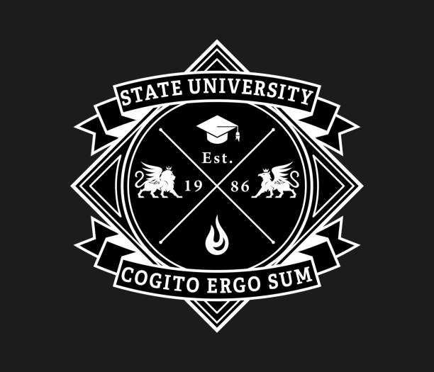 государственный университет cogito эрго сумма белый на черном - heraldic griffin sword crown stock illustrations