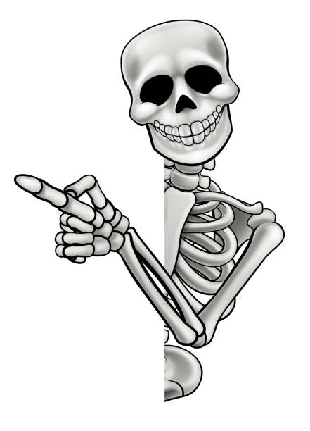 ilustraciones, imágenes clip art, dibujos animados e iconos de stock de señalador de dibujos animados esqueleto - skull holding spooky horror