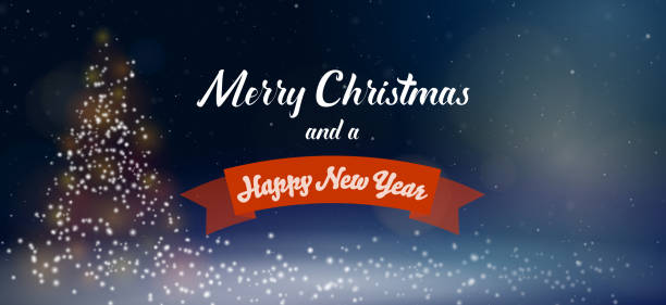 istock snowy merry christmas and new year greeting card with bokeh lights and blurry christmas tree 1065407804