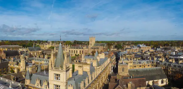 Aerial view of the city of Cambridge, UK - Wide panoramic