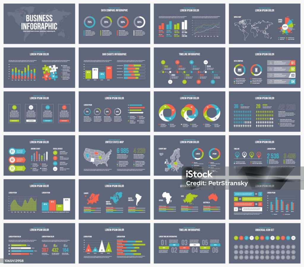 Vector business dark presentation template. Dark background presentation template. Vector Business infographic. Infographic stock vector