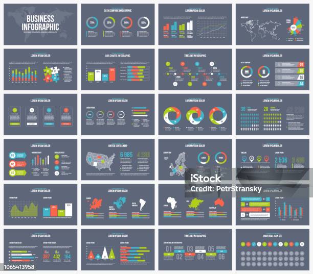 Vector Business Dark Presentation Template Stock Illustration - Download Image Now - Infographic, Vector, Graph