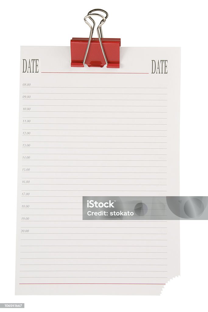 Nota de papel com clip.Blank Note.To lista. - Foto de stock de Calendário royalty-free