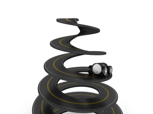 istock Spiral Road with Oil Tank on Wheels - 3D Rendering 1065417030