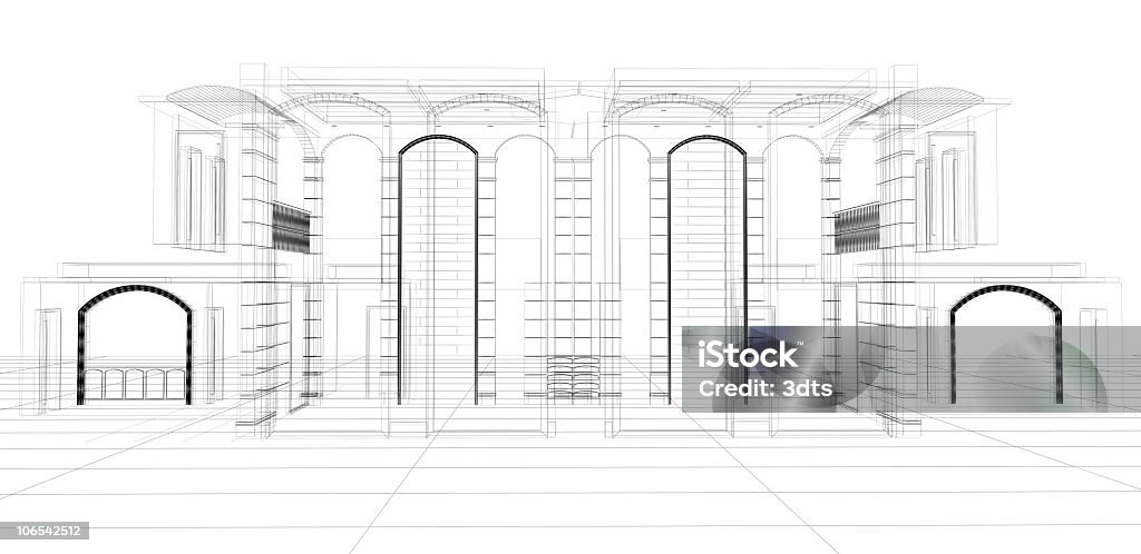 villa lusso (struttura tecnica su bianco - Foto stock royalty-free di Cianografia