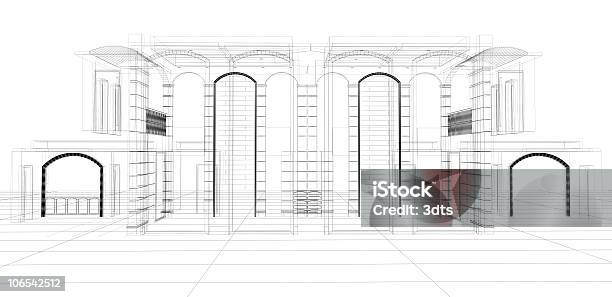 Villa Lusso Struttura Tecnica Su Bianco - Fotografie stock e altre immagini di Cianografia - Cianografia, Eleganza, Moderno