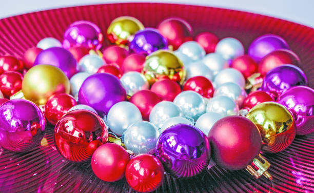 istock Christmas Balls on Red Background 1065432828