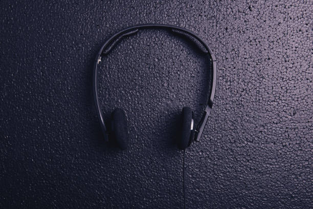 headphones on a black