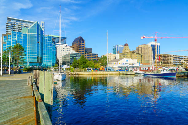 Halifax, Canada - September 23, 2018: View of the harbor and the downtown, with locals and visitors, in Halifax, Nova Scotia, Canada