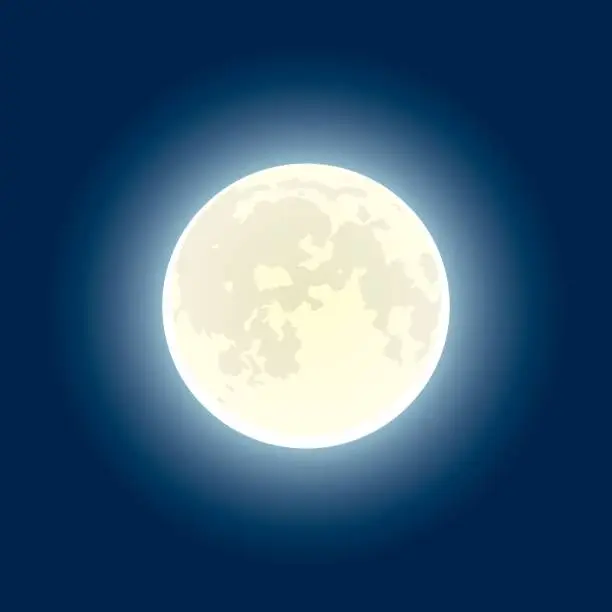 Vector illustration of A glowing full moon against a navy blue background