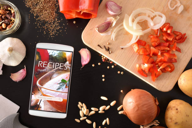 istock Digital cookbook app concept in smartphone for cooking 1065447776