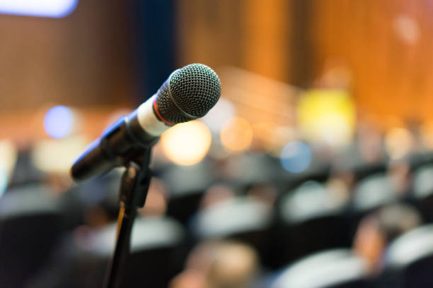 istock Microphone on the stage at the seminar. 1065450122