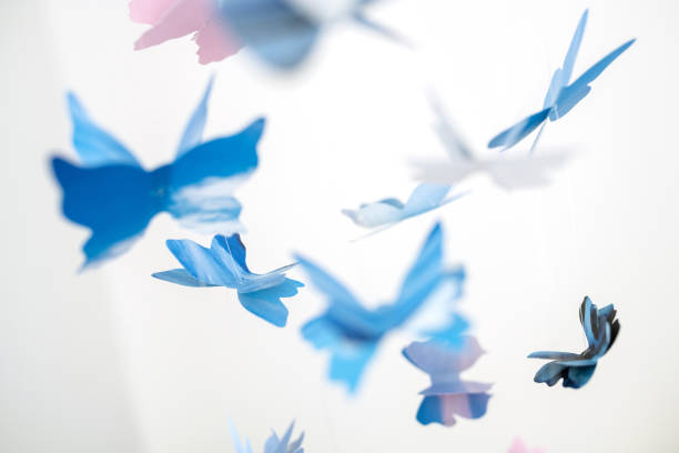 Germany: Blue paper butterflies on a mobile