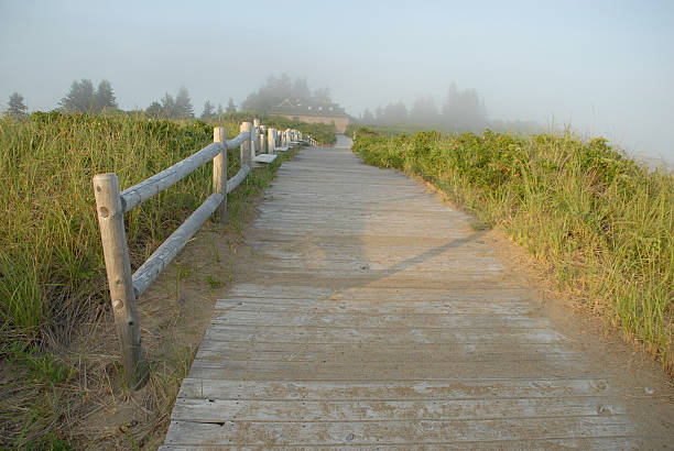 istock Sunlit fog caresses beach boardwalk in Maine 106545668