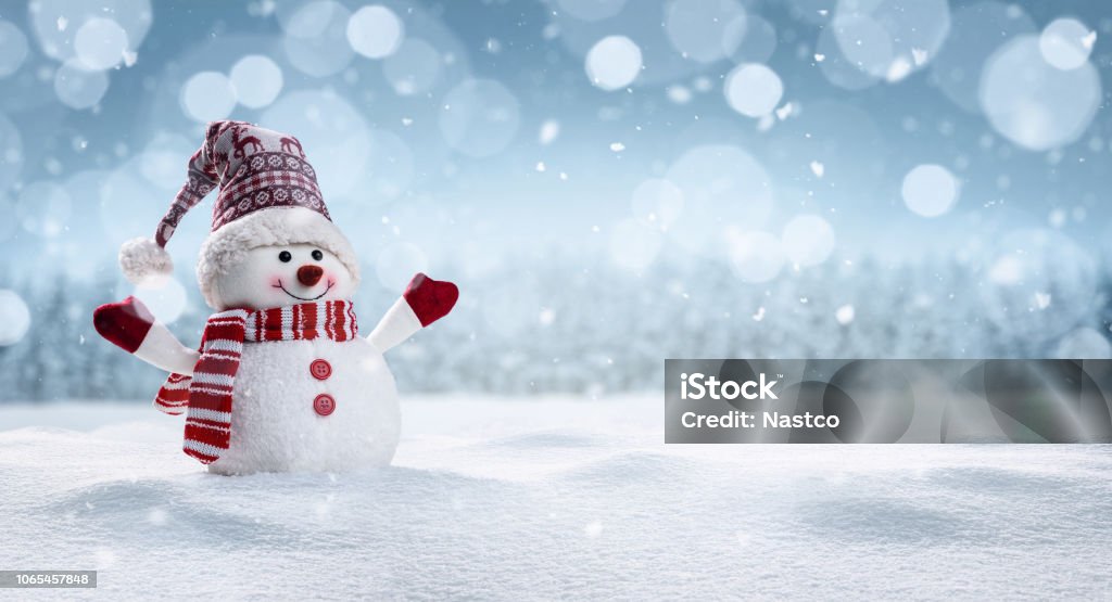 Joyeux bonhomme de neige en hiver secenery - Photo de Noël libre de droits