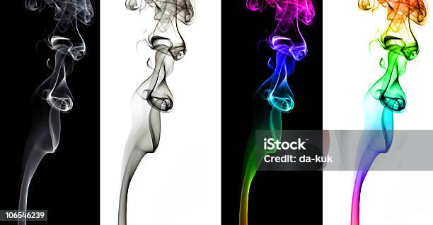 Quattro Colourised Fumo Pack - Fotografie stock e altre immagini di Quattro oggetti - Quattro oggetti, Sfondo nero, Astratto