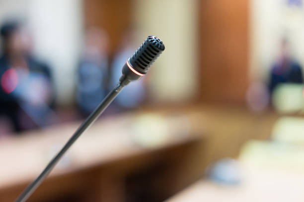 istock Microphone in the conference room for corporate planning. 1065465114