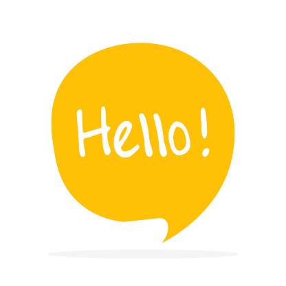 Cute vector speech bubble icon with hello greeting.
