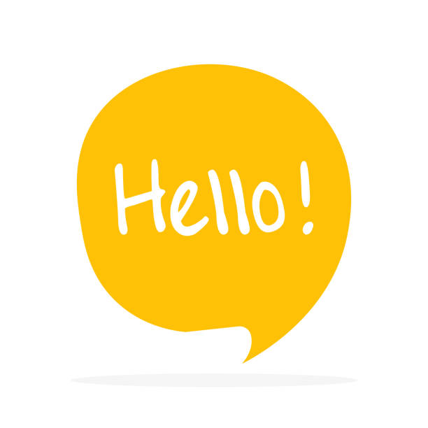 Cute vector speech bubble icon with hello greeting Cute vector speech bubble icon with hello greeting. welcomed stock illustrations