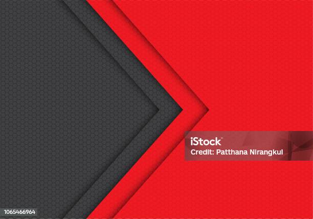 Abstract Red Grey Arrow Hexagon Mesh Pattern Direction Design Modern Futuristic Background Vector Illustration Stock Illustration - Download Image Now
