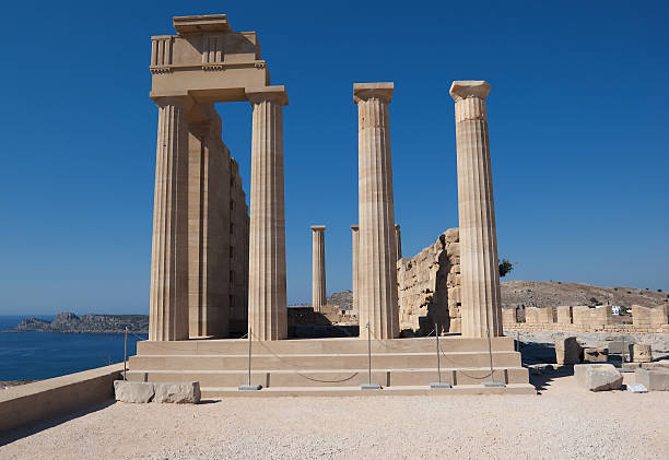 Acropolis at Lindos in paradise landscape scenery - travel destination on beautiful island Rhodes, Greece