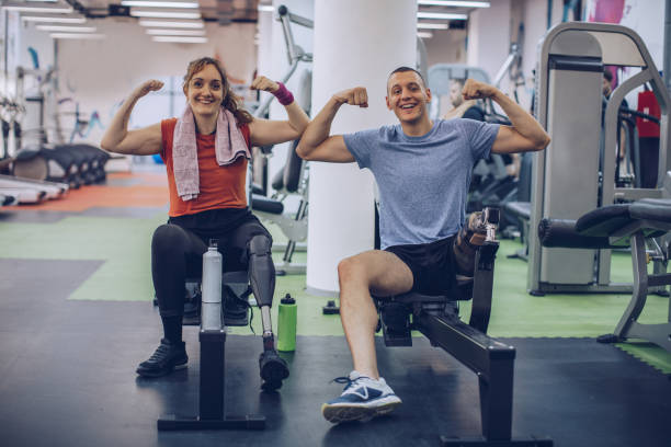 istock Strong disability couple in gym 1065470404